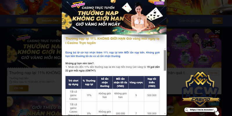 Khuyến mãi MCW hot trên sảnh casino trực tiếp cho anh em