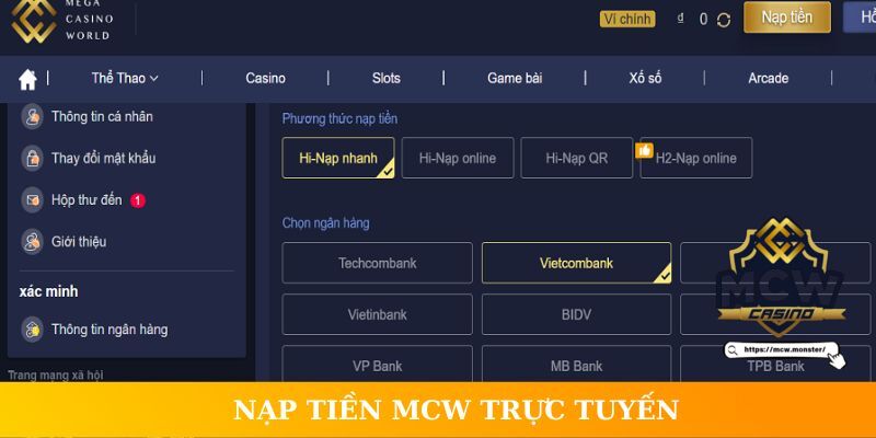 Nhiều phương thức để nạp tiền MCW